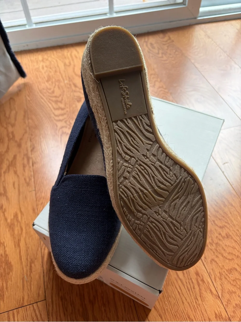 Life Stride Navy Canvas Slip-On Espadrille Wedges
